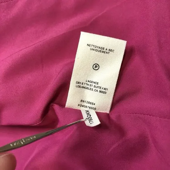 L'AGENCE Hot Pink Tweed Double-Breasted Blazer with Orange Trim - Picture 12 of 13